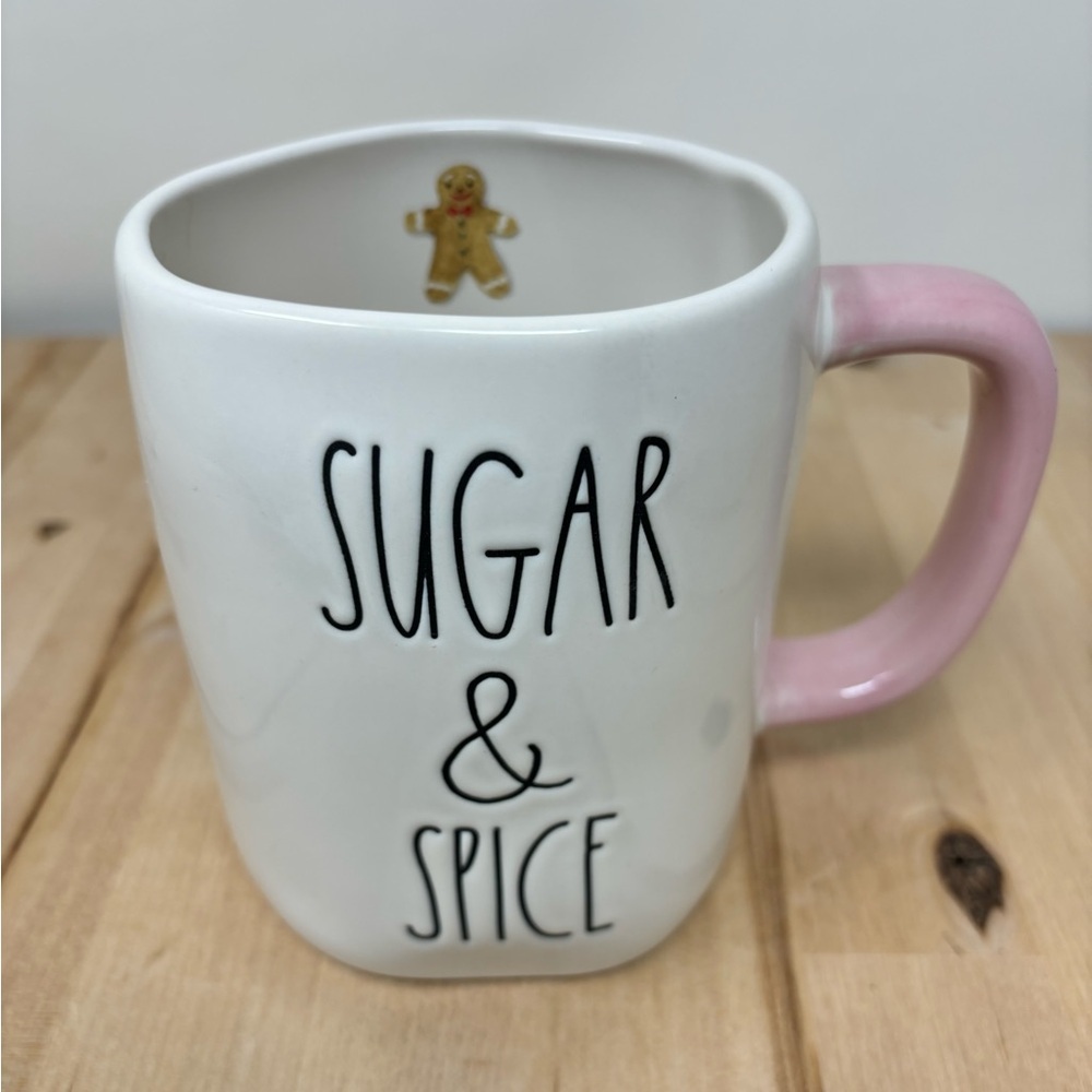 Rae Dunn Christmas SUGAR & SPICE Mug White with Pink Handle Ceramic New